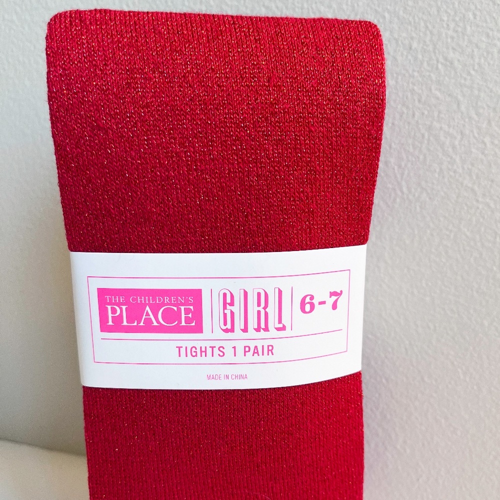 Children's Place red glitter tights NWT